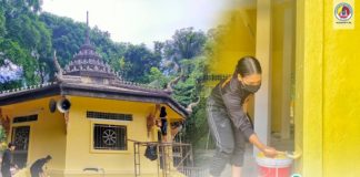 ช่วยทาสี ขนย้ายอิฐขึ้นเขาควนเพื่อปรับปรุงศาลาแปดเหลี่ยม ของวัดควนใน อำเภอปะนาเระ จังหวัดปัตตานี