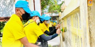 กิจกรรมจิตอาสา บำเพ็ญสาธารณประโยชน์ ทาสีกำแพงวัด เพื่อเป็นการเฉลิมพระเกียรติพระบาทสมเด็จพระเจ้าอยู่หัว