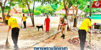 ทหารพรานจิตอาสา ร่วมพัฒนาปรับปรุงภูมิทัศน์ศาสนสถาน ตามโครงการ “วัด มัสยิด ประชา รัฐ สร้างสุข”