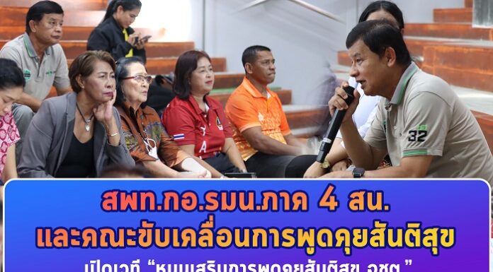 สพท.กอ.รมน.ภาค 4 สน. และคณะขับเคลื่อนการพูดคุยสันติสุขระดับพื้นที่ (คพท.) จังหวัดยะลา เปิดเวที “หนุนเสริมการพูดคุยสันติสุข จชต.” เน้นสร้างการรับรู้ ความเข้าใจ ต่อกระบวนการสันติสุข จชต.