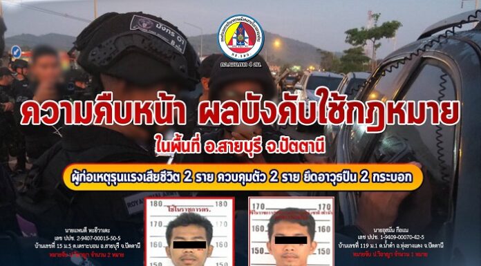 กองอำนวยการรักษาความมั่นคงภายในภาค 4 ส่วนหน้า ชี้แจงกรณีเจ้าหน้าที่หน่วยปฏิบัติการพิเศษร่วมจังหวัดปัตตานี เข้าบังคับใช้กฎหมายในพื้นที่ควบคุมตัวผู้ต้องหาตามหมายจับ พื้นที่ อำเภอสายบุรี จังหวัดปัตตานี