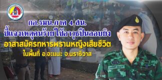 กอ.รมน.ภาค 4 สน. ชี้แจงเหตุคนร้ายใช้อาวุธปืนลอบยิง อาสาสมัครทหารพรานหญิง เสียชีวิตในพื้นที่ อ.จะแนะ จ.นราธิวาส นับว่าเป็นการกระทำอันโหดร้าย ไร้มนุษยธรรม ทำลายบรรยากาศห้วงเดือนรอมฎอนสันติสุข