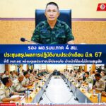 รอง ผอ.รมน.ภาค 4 สน. ประชุมสรุปผลการปฏิบัติงานประจำเดือน มี.ค. 67 พร้อมระบุ จนท.อส.พร้อมดูแลประชาชน ย้ำประชาชนต้องปลอดภัยเจ้าหน้าที่ต้องไม่สูญเสีย