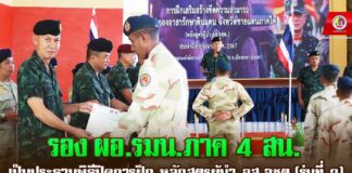 รอง ผอ.รมน.ภาค 4 สน.เป็นประธานพิธีปิดการฝึก หลักสูตรผู้นำ อส.จชต.(รุ่นที่ 2) พร้อมมอบประกาศนียบัตรผู้มีผลการฝึกดีเด่น