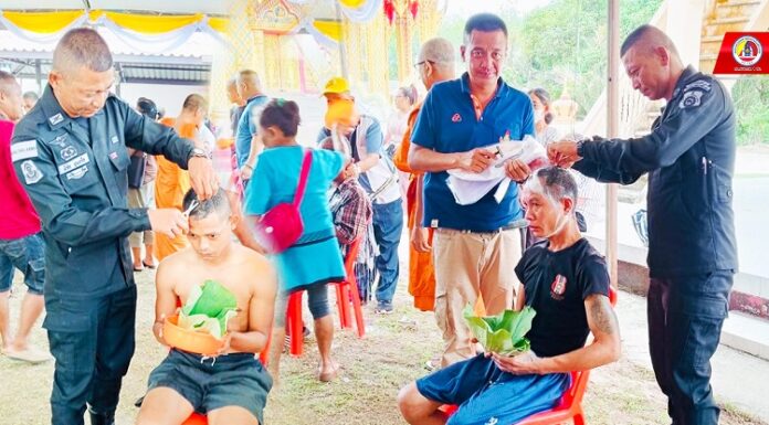 ทหารพราน 49 ร่วมประกอบพิธีปลงผมนาค ก่อนเข้าพิธีบรรพชาอุปสมบทหมู่ ตามโครงการอุปสมบทหมู่ ประจำปี 2567