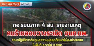 กอ.รมน.ภาค 4 สน. รายงานเหตุ คนร้ายลอบวางระเบิด จนท.ทพ. ขณะปฏิบัติภารกิจดูแลความปลอดภัยแก่พี่น้องประชาชน ในพื้นที่ อ.รามัน จ.ยะลา