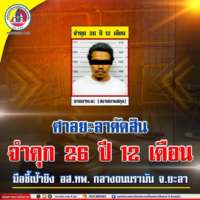 10.ศาลยะลาตัดสินจำคุก 26 ปี 12 เดือน มือชี้เป้า