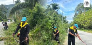 “ทหารพราน 45 จิตอาสาร่วมใจ” พัฒนาปรับภูมิทัศน์สองข้างทาง สร้างความปลอดภัยและความสวยงามให้กับชุมชน