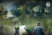 ร.151 พัน.2 ส่งกำลังพลจิตอาสาช่วยระงับเหตุไฟไหม้สวนปาล์ม พร้อมย้ำประชาชนเฝ้าระวังไฟป่าช่วงหน้าร้อน