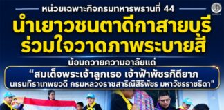 หน่วยเฉพาะกิจกรมทหารพรานที่ 44 นำเยาวชนตาดีกาสายบุรี ร่วมใจวาดภาพระบายสีและน้อมถวายความอาลัยแด่ “สมเด็จพระเจ้าลูกเธอ เจ้าฟ้าพัชรกิติยาภา นเรนทิราเทพยวดี กรมหลวงราชสาริณีสิริพัชร มหาวัชรราชธิดา”
