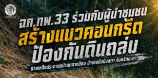 ฉก.ทพ.33 ร่วมกับผู้นำชุมชน สร้างแนวคอนกรีตป้องกันดินถล่ม ช่วยเหลือประชาชนบ้านตลาดนิคม อำเภอบันนังสตา จังหวัดยะลา
