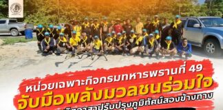 ฉก.ทพ.44 ร่วมกิจกรรมทอดผ้าป่าสามัคคี ณ วัดวิมลวัฒนาราม อำเภอสายบุรี จังหวัดปัตตานี เติมสุข ดูแลสุขภาพประชาชน สานสัมพันธ์ชุมชนเข้มแข็ง “การแบ่งปันน้ำใจ คือพลังสำคัญที่เชื่อมโยงผู้คน สร้างความเข้าใจ และหล่อหลอมความเข้มแข็งให้เกิดขึ้นในชุมชน” เมื่อวันที่ 14 มิถุนายน 2569 เวลา 11.00 น. หน่วยเฉพาะกิจกรมทหารพรานที่ 44 โดย พันโท ประสิทธิ์ จันทร์วาศ รองผู้บังคับหน่วยเฉพาะกิจกรมทหารพรานที่ 44 ร่วมกิจกรรมทอดผ้าป่าสามัคคี ณ วัดวิมลวัฒนาราม (วัดเขา) ตำบลตะลุบัน อำเภอสายบุรี จังหวัดปัตตานี ร่วมกับ ผู้นำชุมชน ผู้นำท้องที่ ผู้นำศาสนา และประชาชนในพื้นที่ เพื่อจัดหางบประมาณในการสมทบทุนบูรณะปฏิสังขรณ์ สถานที่ในการประกอบศาสนกิจทางศาสนาพุทธ อีกทั้งเพื่อเป็นการอนุรักษ์วัฒนธรรมประเพณีอันดีงาม และการแสดงออกถึงความสมัครสมานสามัคคีของพี่น้องประชาชนชาวไทยพุทธในพื้นที่ โดยเจ้าหน้าที่หทาพรานได้สนับสนุนเครื่องดื่มชาชักเย็นแก่ผู้ร่วมงาน พร้อมจัดเจ้าหน้าที่ให้คำปรึกษาด้านสุขภาพเบื้องต้น และแจกยาสามัญประจำบ้าน เพื่อส่งเสริมการดูแลสุขภาพของประชาชน สร้างความประทับใจและรอยยิ้มให้แก่ผู้เข้าร่วมงาน ท่ามกลางบรรยากาศแห่งความอบอุ่นและเป็นกันเอง การมีส่วนร่วมของผู้นำชุมชนและภาคประชาชนในกิจกรรมครั้งนี้ นับเป็นอีกหนึ่งพลังสำคัญในการเสริมสร้างความเข้าใจอันดีระหว่างหน่วยงานภาครัฐ สถาบันศาสนา และประชาชน เปิดโอกาสให้เกิดการพบปะ พูดคุย และแลกเปลี่ยนความคิดเห็น อันนำไปสู่ความไว้วางใจ ความสามัคคี และความร่วมมือในการพัฒนาชุมชนร่วมกัน ……………………………………………………. ศูนย์ประชาสัมพันธ์ กองอำนวยการรักษาความมั่นคงภายในภาค 4 ส่วนหน้า 15 มิถุนายน 2569 ปาตานีไม่มีจริง ปาตานีแค่วาทกรรม สันติสุขจังหวัดชายแดนภาคใต้ แม่ทัพภาคที่4 กองอำนวยการรักษาความมั่นคงภายในภาค4ส่วนหน้า