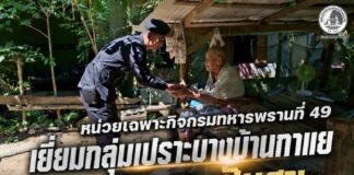 หน่วยเฉพาะกิจกรมทหารพรานที่ 49 เยี่ยมกลุ่มเปราะบางบ้านกาแย มอบข้าวสารปันสุข