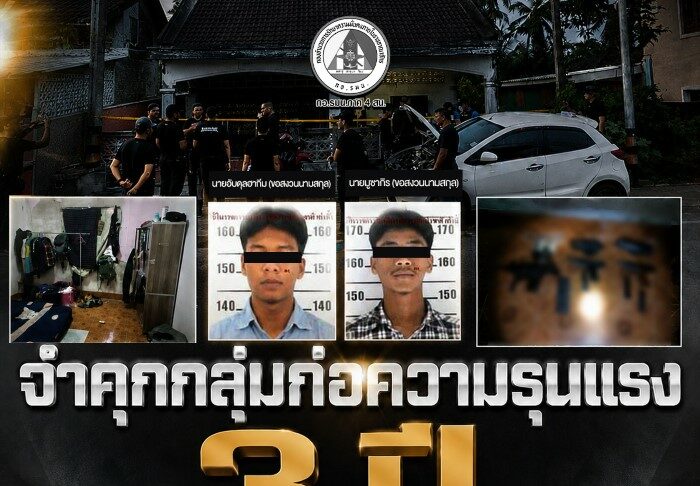 “จำคุก” กลุ่มก่อความรุนแรง 3 ปี หลังเจ้าหน้าที่บังคับใช้กฎหมาย จับกุมผู้ต้องหาพร้อมของกลางเป็นอาวุธสงครามและเครื่องกระสุน