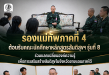 รองแม่ทัพภาคที่ 4 ให้การต้อนรับคณะนักศึกษาหลักสูตรสันติสุขฯ เข้าพบปะพร้อมสัมภาษณ์ผู้บังคับบัญชา เพื่อจัดทำโครงงาน “กะเทาะเปลือกตาดีกา”