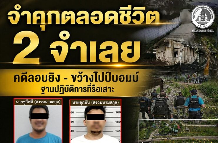 จำคุกตลอดชีวิต 2 จำเลย คดีลอบยิง – ขว้างไปป์บอมบ์ฐานปฏิบัติการที่รือเสาะ ส่วนอีก 1 ราย ร่วมสนับสนุน สั่งจำคุก 2 ปี