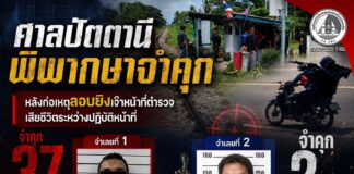 ศาลปัตตานี พิพากษา “จำคุก 37 ปี 4 เดือน” หลังก่อเหตุลอบยิงเจ้าหน้าที่ตำรวจเสียชีวิตระหว่างปฏิบัติหน้าที่ ส่วนอีกรายถูกพิพากษา “จำคุก 2 ปี” ในความผิดฐานซ่องโจร