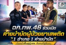 ฉก.ทพ.46 ร่วมเปิดค่ายบำบัดผู้ป่วยยาเสพติด “1 อำเภอ 1 ค่ายบำบัด” เดินหน้าฟื้นฟูผู้เสพ คืนคนดีสู่สังคม
