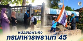 หน่วยเฉพาะกิจกรมทหารพรานที่ 45 ร่วมกิจกรรม “เสาธง 5 นาที” โรงเรียนบ้านเขาน้อย อำเภอระแงะ จังหวัดนราธิวาส สร้างความเข้าใจและสานสัมพันธ์เยาวชน