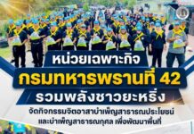 หน่วยเฉพาะกิจกรมทหารพรานที่ 42 รวมพลังชาวยะหริ่ง จัดกิจกรรมจิตอาสาบำเพ็ญสาธารณประโยชน์และบำเพ็ญสาธารณกุศล เพื่อพัฒนาพื้นที่