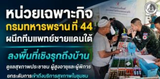 หน่วยเฉพาะกิจกรมทหารพรานที่ 44 ผนึกทีมแพทย์ชายแดนใต้ ลงพื้นที่เชิงรุกถึงบ้าน ดูแลสุขภาพประชาชน ผู้สูงอายุและผู้พิการ ยกระดับการเข้าถึงบริการสุขภาพในชุมชน