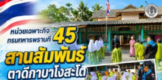 หน่วยเฉพาะกิจกรมทหารพรานที่ 45 สานสัมพันธ์ตาดีกาบาโงสะโต จัด “เสาธง 5 นาที” พร้อมมอบอุปกรณ์กีฬา เสริมพลังเยาวชน สร้างความเข้าใจสู่สันติสุข