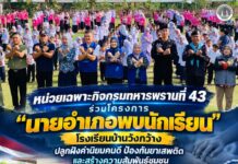 หน่วยเฉพาะกิจกรมทหารพรานที่ 43 ร่วมโครงการ “นายอำเภอพบนักเรียน” โรงเรียนบ้านวังกว้าง ปลูกฝังค่านิยมคนดี ป้องกันยาเสพติด และสร้างความสัมพันธ์ชุมชน