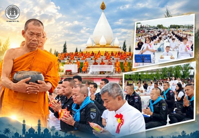 หน่วยเฉพาะกิจกรมทหารพรานที่ 43 ร่วมพิธีทำบุญตักบาตรพระสงฆ์ 323 วัด เสริมขวัญกำลังใจพุทธศาสนิกชนชายแดนใต้