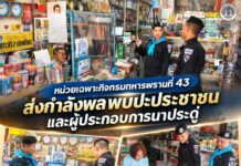 หน่วยเฉพาะกิจกรมทหารพรานที่ 43 ส่งกำลังพลพบปะประชาชนและผู้ประกอบการนาประดู่ เสริมสร้างความร่วมมือดูแลความปลอดภัยชุมชน