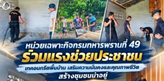 หน่วยเฉพาะกิจกรมทหารพรานที่ 49 ร่วมแรงช่วยประชาชน เทคอนกรีตพื้นบ้าน เสริมความมั่นคงและคุณภาพชีวิต สร้างชุมชนน่าอยู่