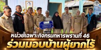หน่วยเฉพาะกิจกรมทหารพรานที่ 46 ร่วมมอบบ้านผู้ยากไร้ สร้างความมั่นคงและกำลังใจแก่ครอบครัวประชาชนรือเสาะ