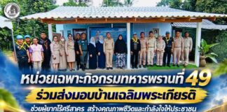 หน่วยเฉพาะกิจกรมทหารพรานที่ 49 ร่วมส่งมอบบ้านเฉลิมพระเกียรติ ช่วยผู้ยากไร้ศรีสาคร สร้างคุณภาพชีวิตและกำลังใจให้ประชาชน