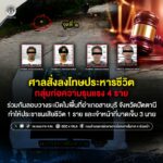 ศาลสั่งลงโทษประหารชีวิตกลุ่มก่อความรุนแรง 4 ราย ร่วมกันลอบวางระเบิดในพื้นที่อำเภอสายบุรี จังหวัดปัตตานี ทำให้ประชาชนเสียชีวิต 1 ราย และเจ้าหน้าที่บาดเจ็บ 3 นาย