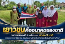 เยาวชนคืออนาคตของชาติ ทหารพราน 45 ร่วมกิจกรรม “เสาธง 5 นาที” พร้อมมอบธงชาติผืนใหม่ ส่งเสริมความรักชาติ สร้างความสัมพันธ์กับสถานศึกษา