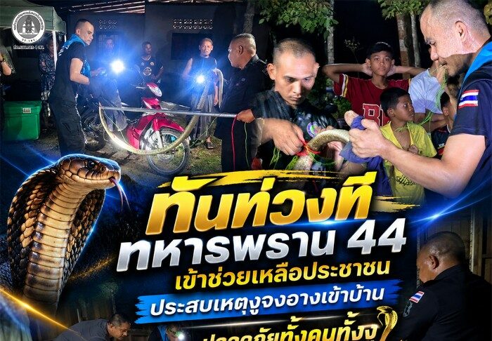 ทันท่วงที ทหารพราน 44 เข้าช่วยเหลือประชาชน ประสบเหตุงูจงอางเข้าบ้าน ปลอดภัยทั้งคนทั้งงู