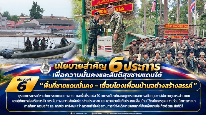 นโยบายสำคัญ 6 ประการ เพื่อความมั่นคงและสันติสุขชายแดนใต้ ของ พลโท ชาคริต อุจะรัตน แม่ทัพภาคที่ 4 / ผู้อำนวยรักษาความมั่นคงภายในภาค 4