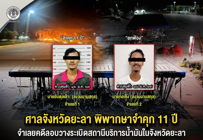 ศาลจังหวัดยะลา พิพากษาจำคุก 11 ปี จำเลยคดีลอบวางระเบิดสถานีบริการน้ำมันในจังหวัดยะลา