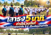 “เสาธง 5 นาที” ทำดีร่วมกัน!ขับเคลื่อนฮูกุมปากัต 9 ดี ที่โรงเรียนบ้านท่าเรือ
